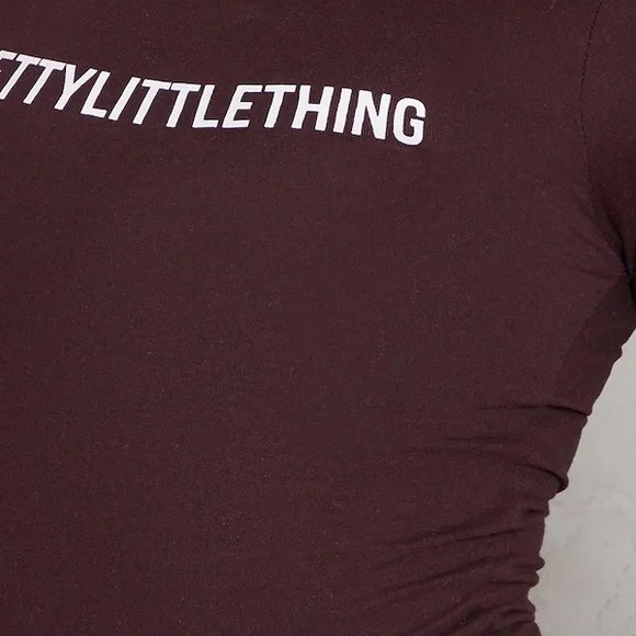 BNWT | PRETTYLITTLETHING Logo Chocolate Brown Short Sleeve Bodysuit - Picture 7 of 9